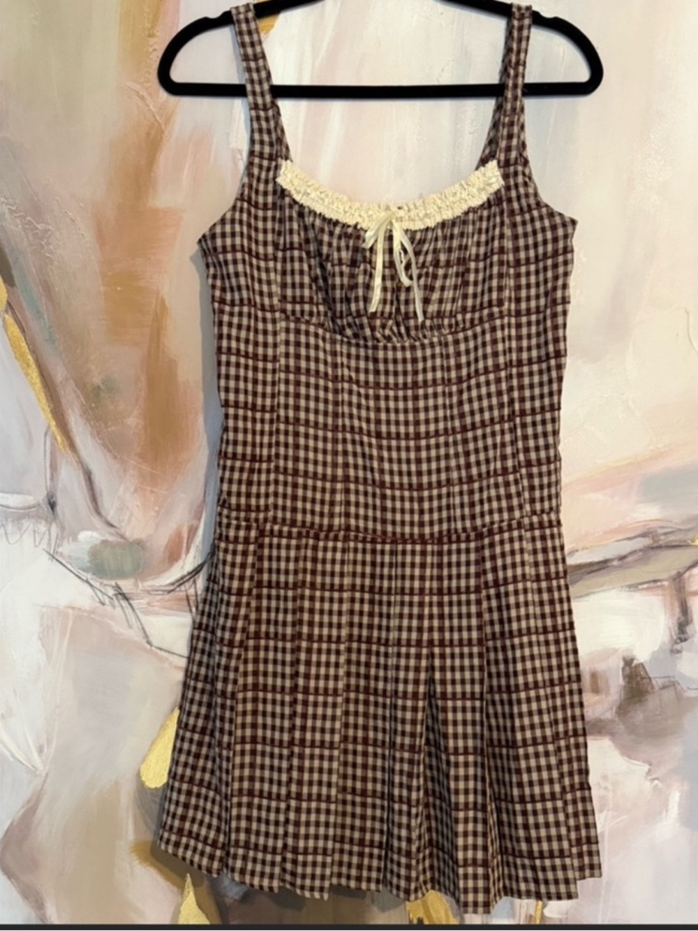 NWOT Gingham Milkmaid Mini Dress
